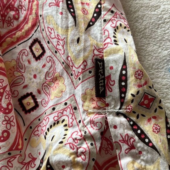 Prana Cotton Tunic Pink White Patterned Fabric V-Neck Split Hem Bottom Sleeves S - Picture 10 of 12